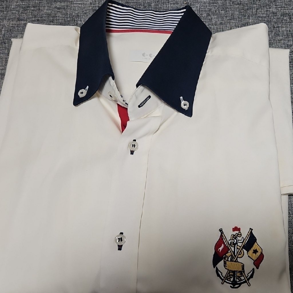 White & Blue Casual Button-Down Shirt Embroidered Cotton Blend (Size Xl)
